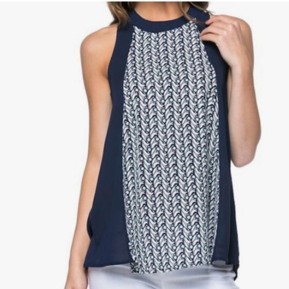 Francescas Women's M Blue Geometric Sleeveless High Neck Blouse Casual - Picture 1 of 5